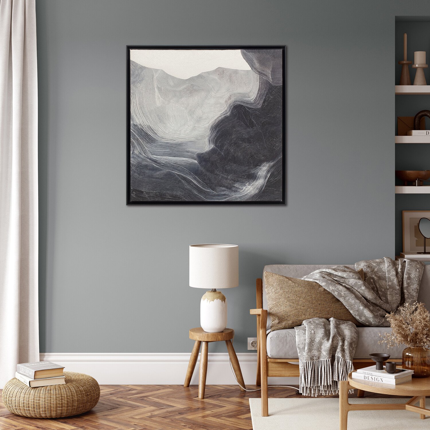 Abstract Monochrome Framed Art Black Image 2