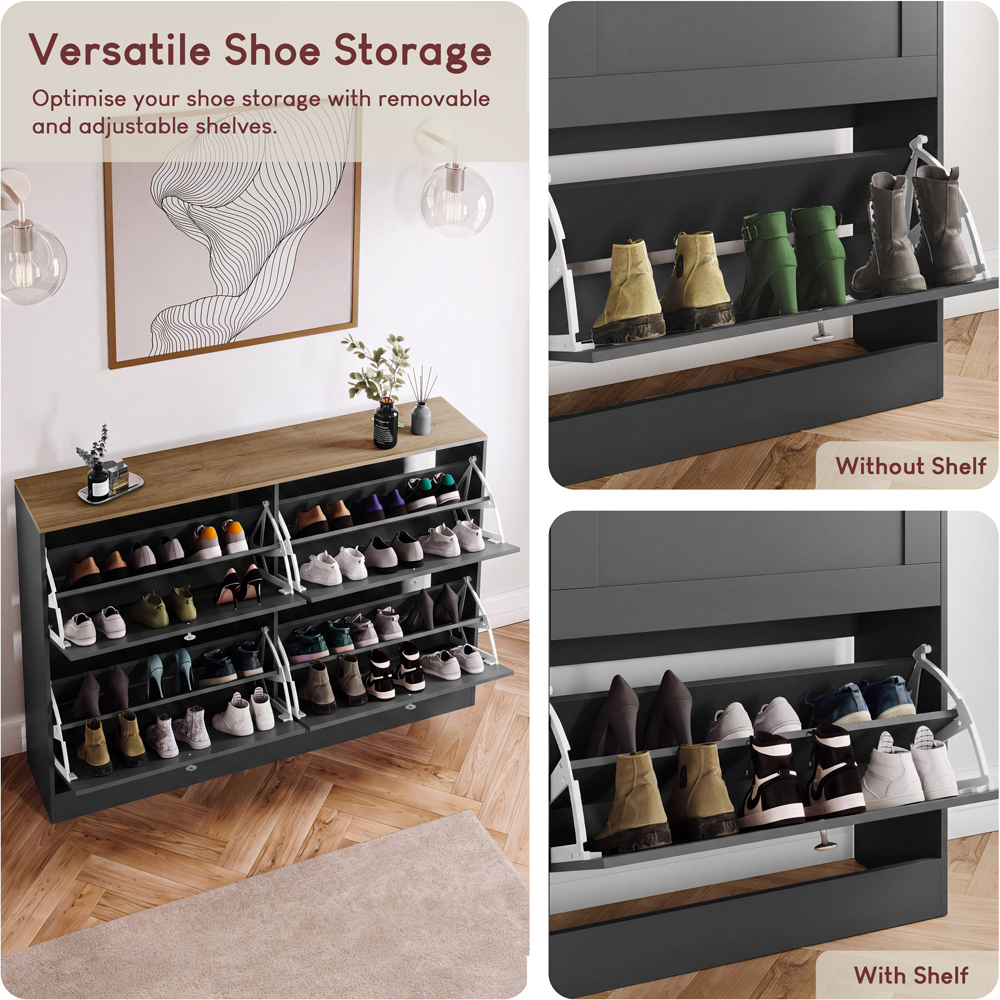 Vida Designs Altino 4 Flip Down Drawer Charcoal Grey and Oak Shoe Cabinet Image 8