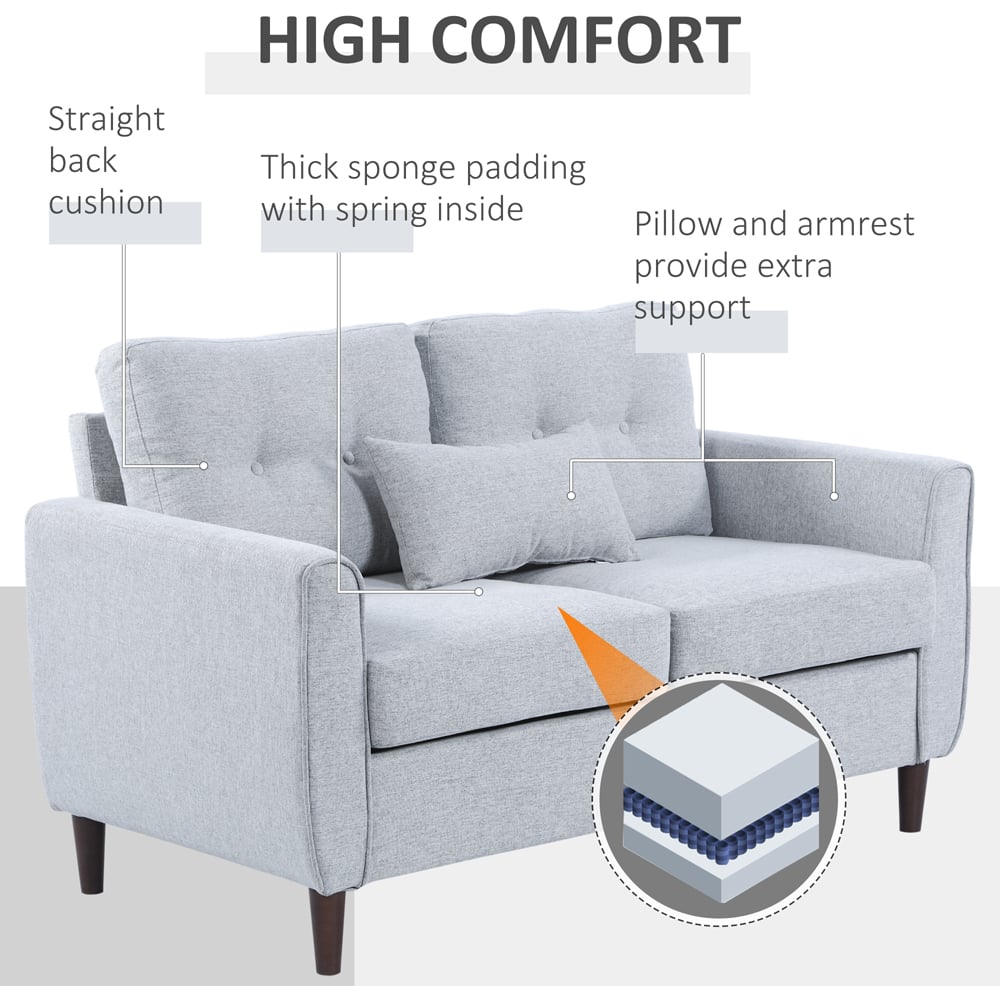 Portland 2 Seater Light Grey Linen Loveseat Sofa Image 6