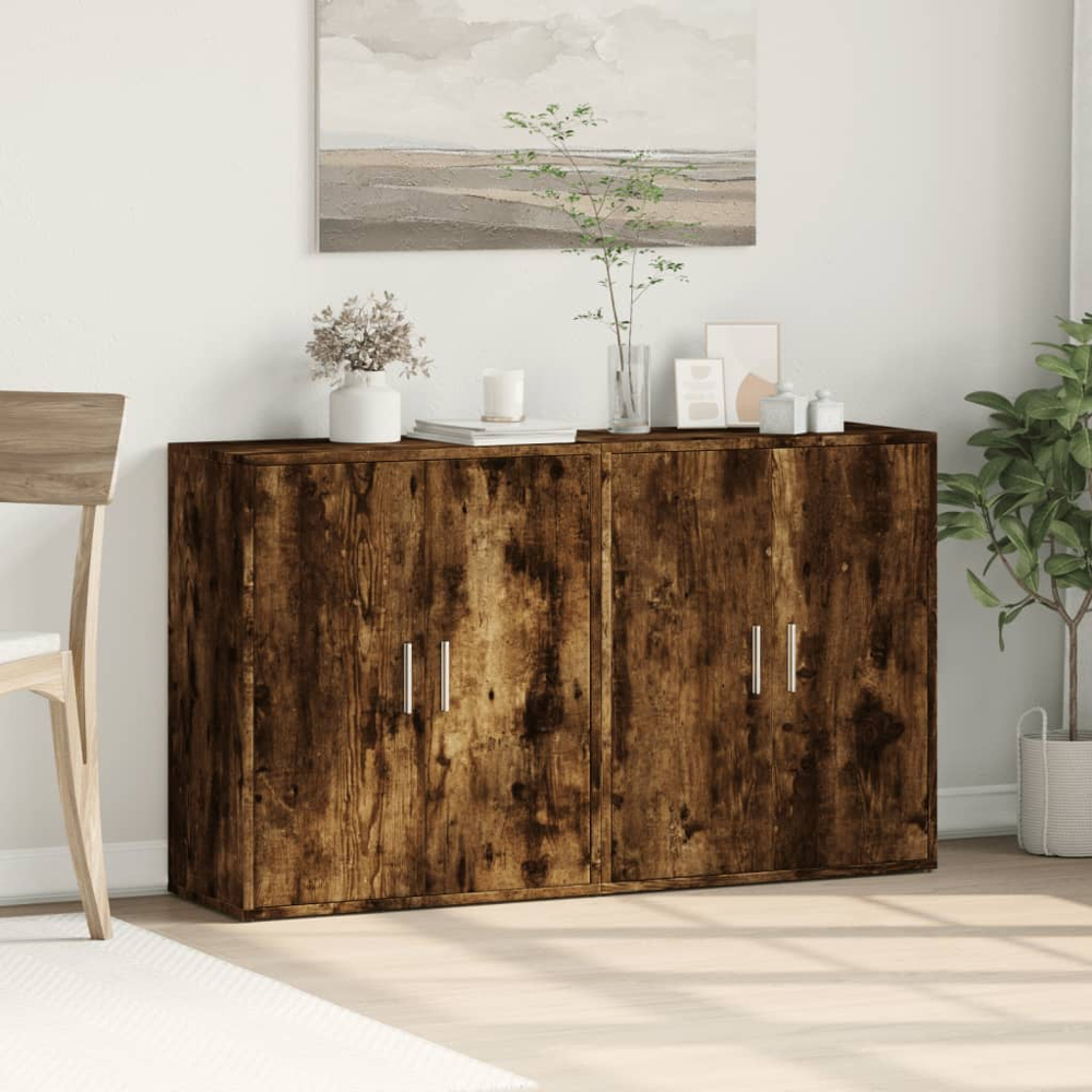 vidaXL 2 Door Smoked Oak Sideboard Set of 2 Image 8