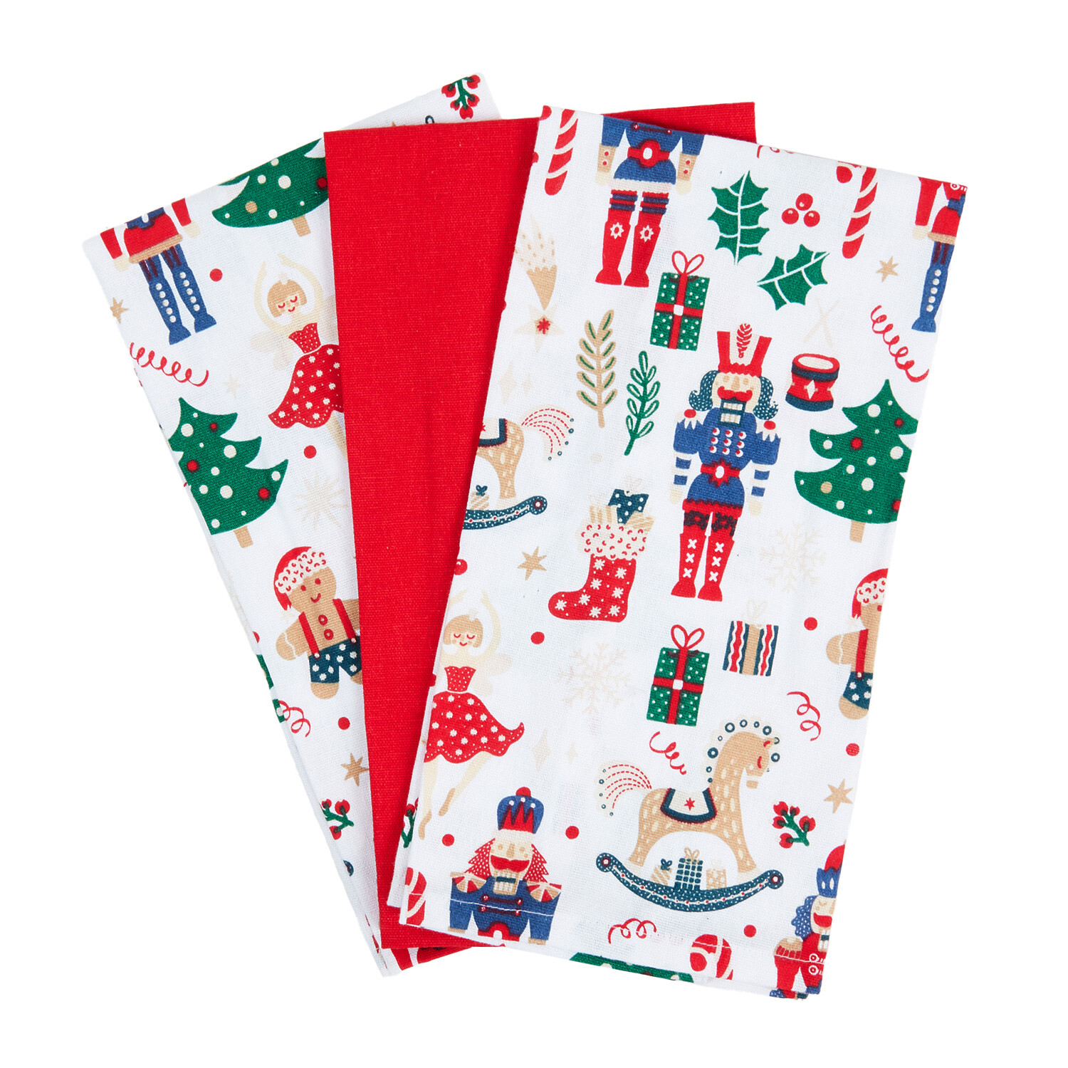 Pack of 3 Christmas Print Tea Towels - Red Image 1
