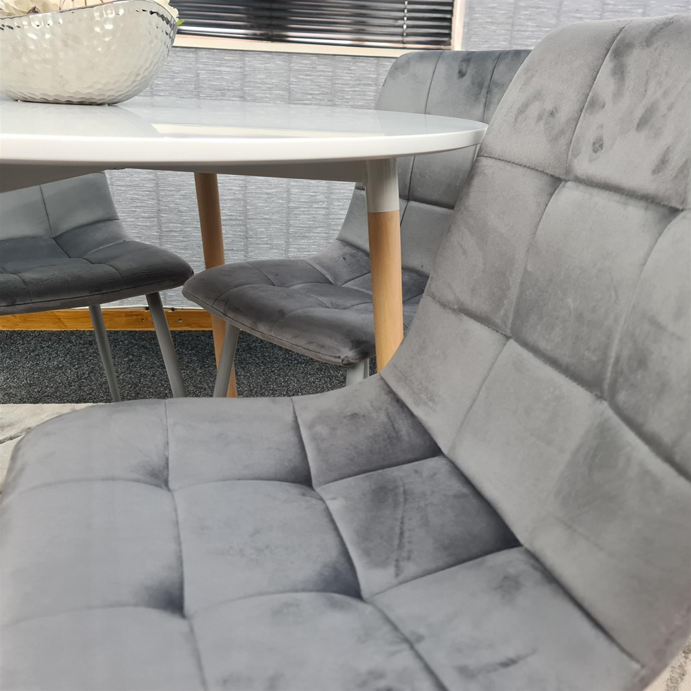 Portland 4 Seater Round Wood Velvet Dining Set White and Grey Image 6