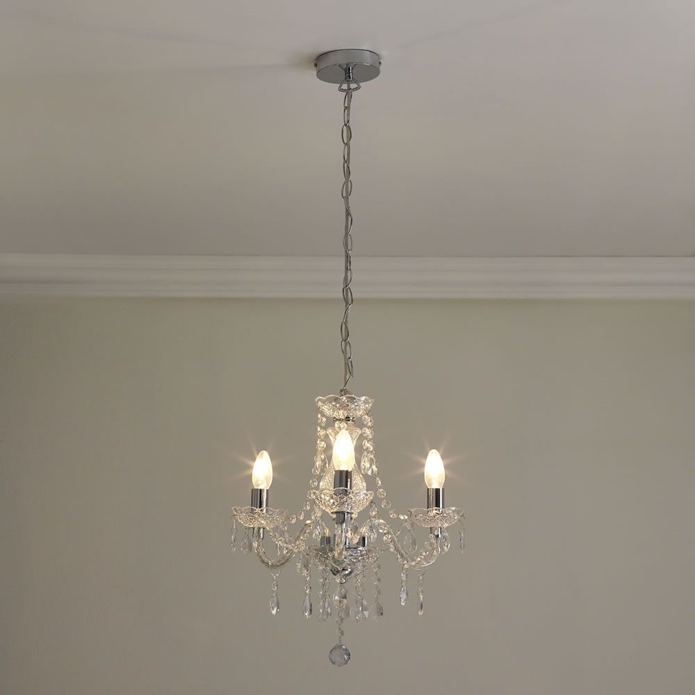 Wilko Marie Therese 3 Arm Clear Chandelier Ceiling  Light Image 6