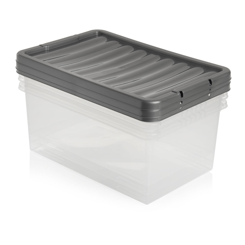 Wilko 12L Storage Box with Silver Lid 3 pack Wilko