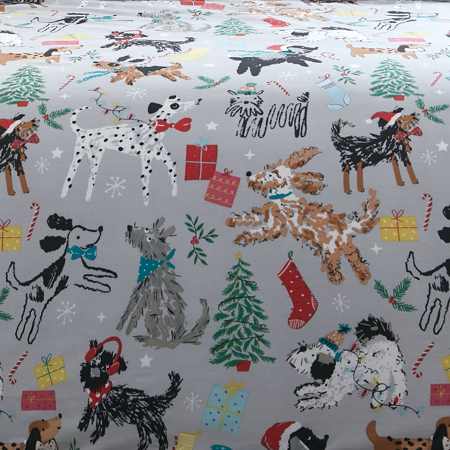Pawfect Christmas Duvet Cover and Pillowcase Set  - Grey / King Image 5