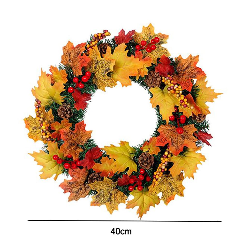 Living and Home LED Artificial Maple Leaf Wreath with Pines 40cm Image 7