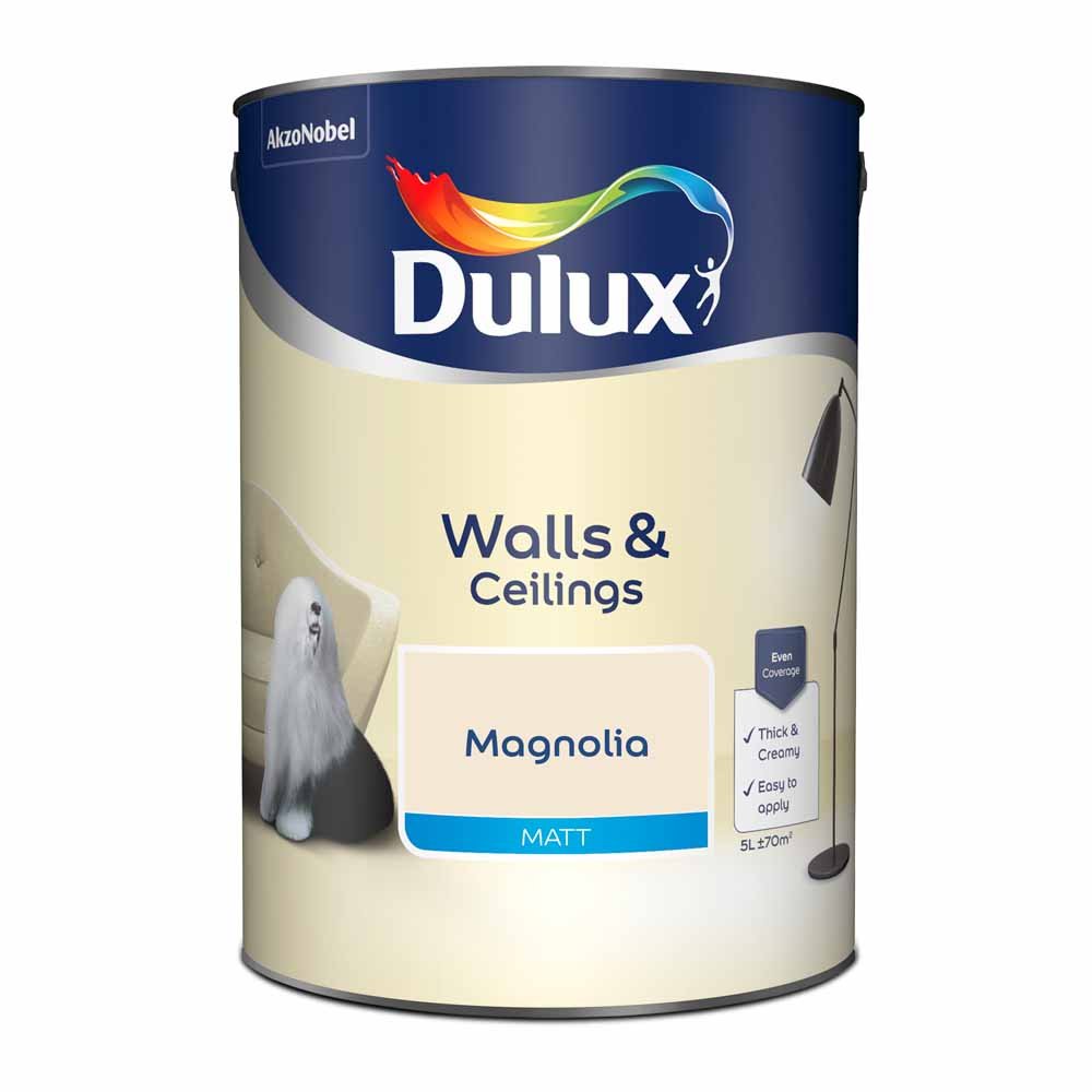 Dulux Walls & Ceilings Magnolia Matt Emulsion Paint 5L Image 2
