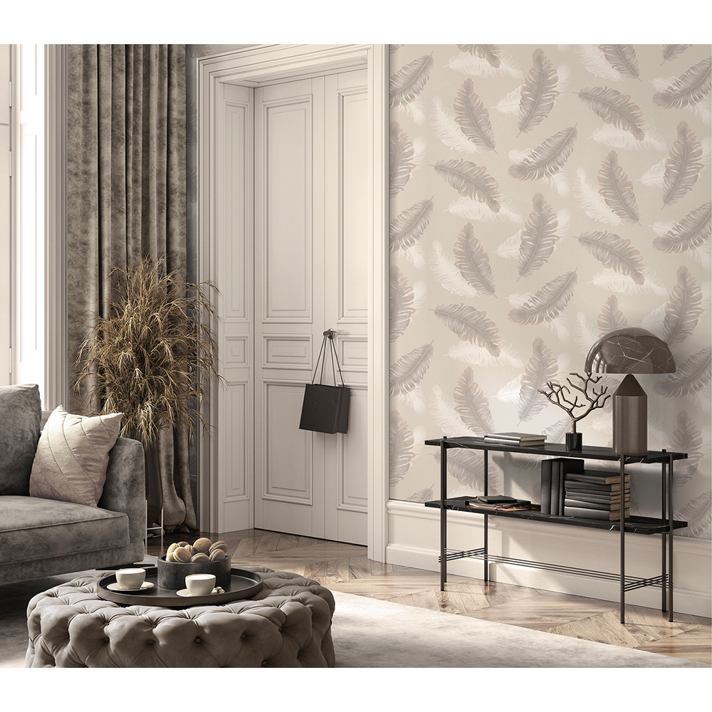 Belgravia Decor Feather Beige Wallpaper Image 4