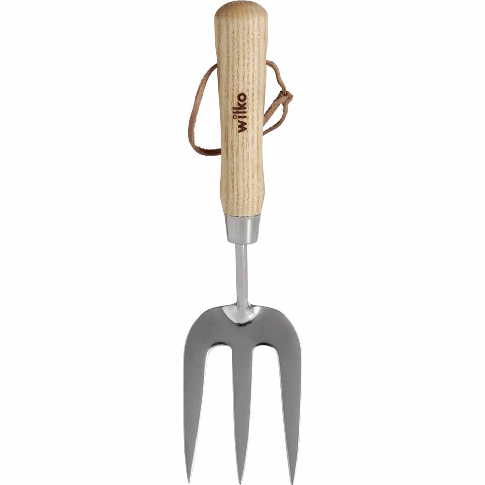 Wilko Wood Handle Stainless Steel Hand Fork Image 1