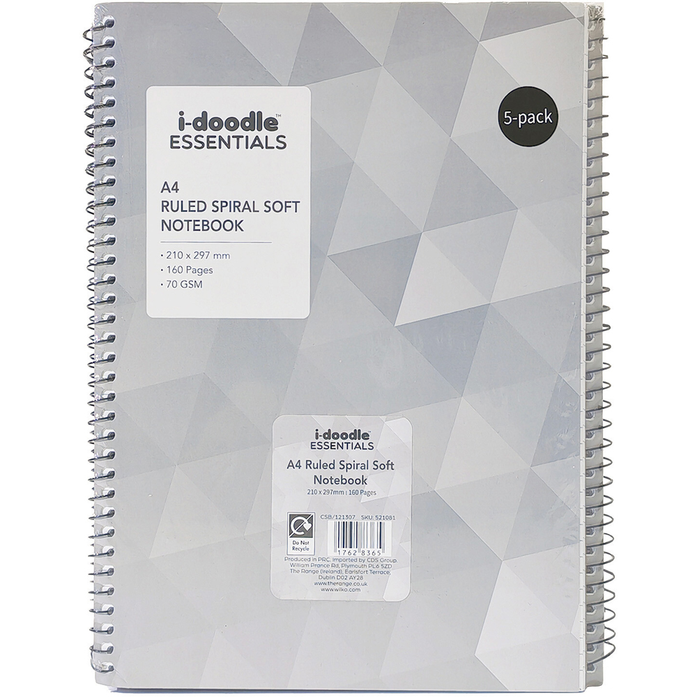 Pack of 5 Ruled Spiral Soft Cover Notebooks Grey Image 1
