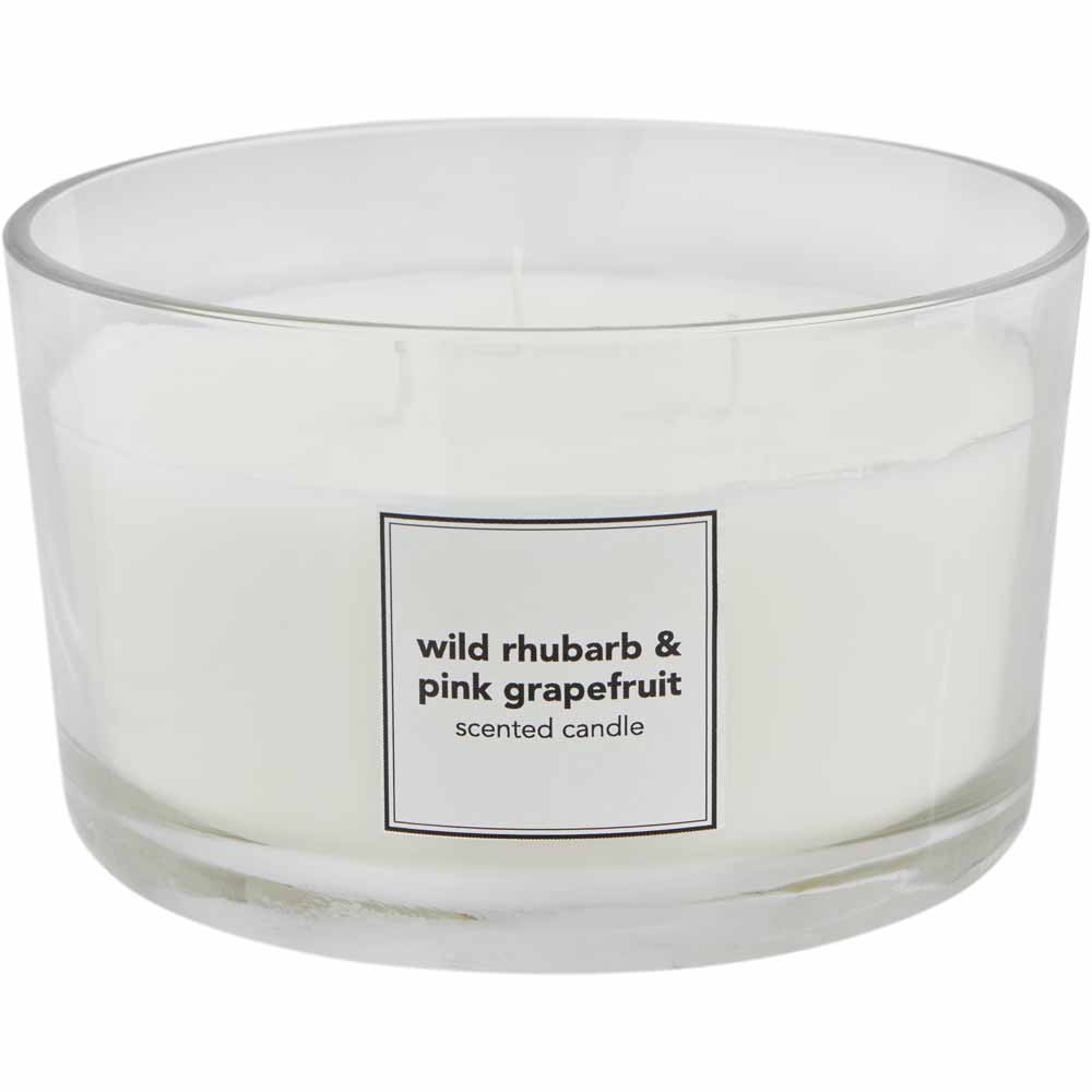 Wilko Wild Rhubarb and Pink Grapefruit Premium 3 Wick Scented Candle Image 2
