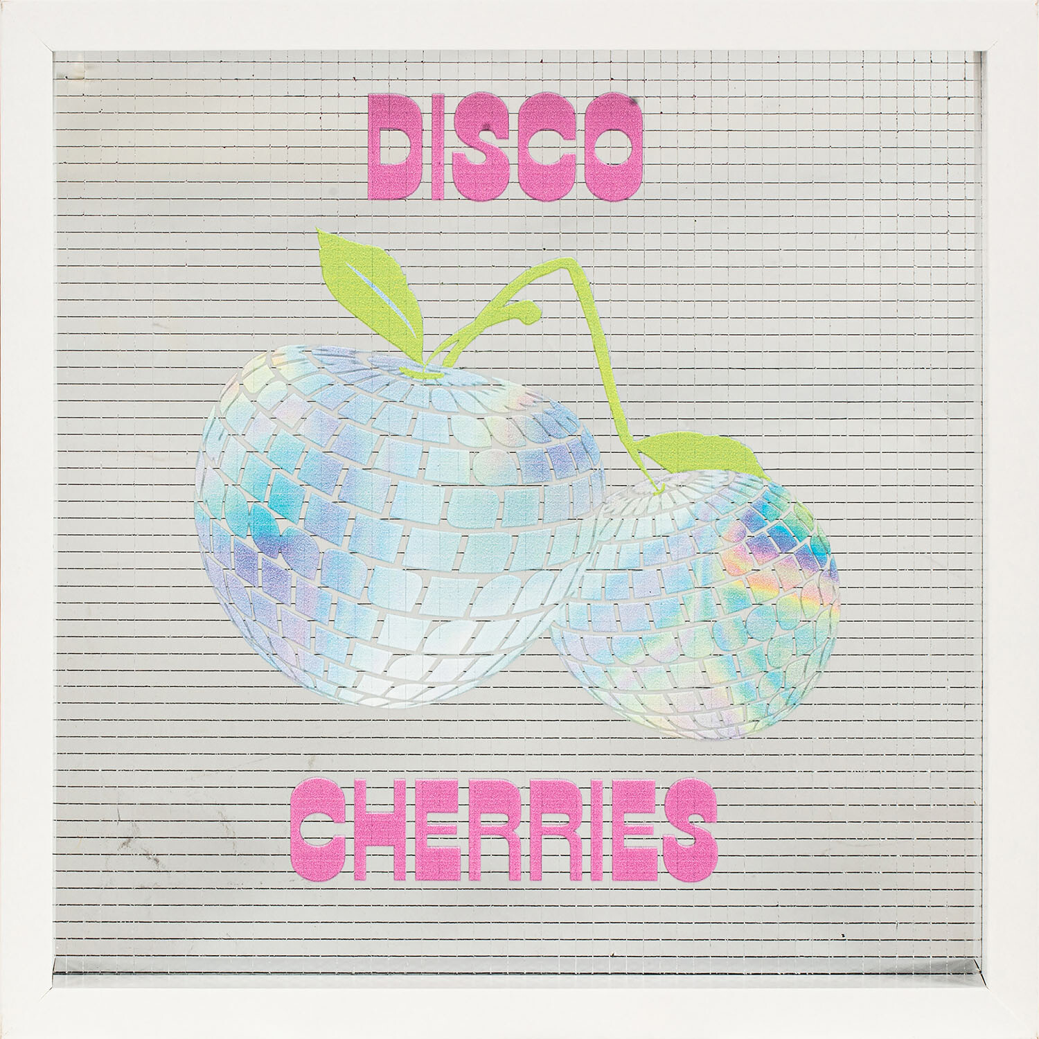 Disco Cherries Mirrored Framed Plaque - Multicolour Image 1