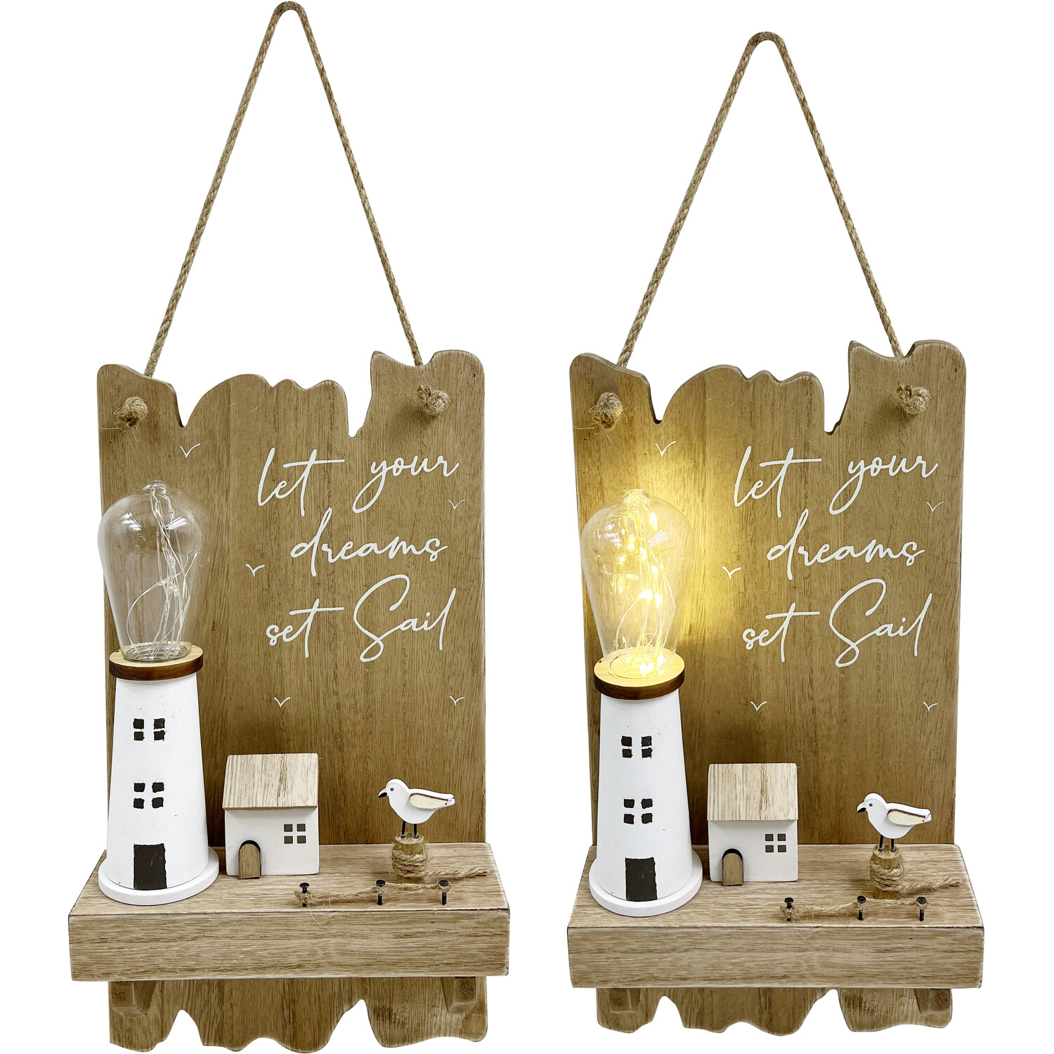 LED Lighthouse Wood Effect Plaque - Brown Image 1