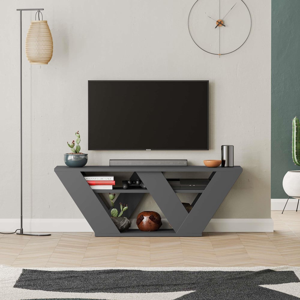 Decortie Pipralla 2 Shelf Anthracite Modern TV Unit Image 5