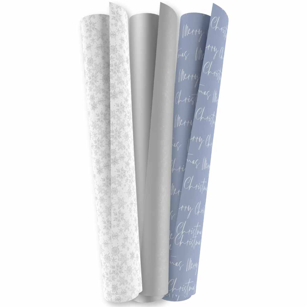 Wilko Glitters Silver Christmas Wrapping Paper 3 Pack Image 1