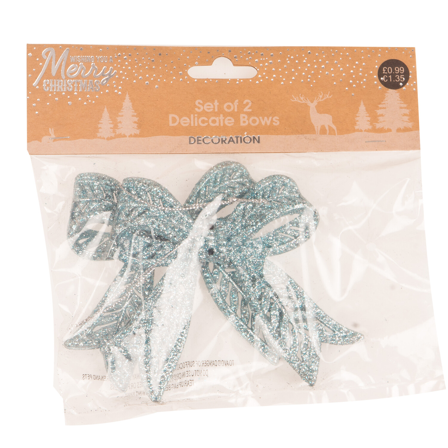 Single Alpine Lodge Glitter Bow Ornament 2 Pack in Assorted styles Image 2