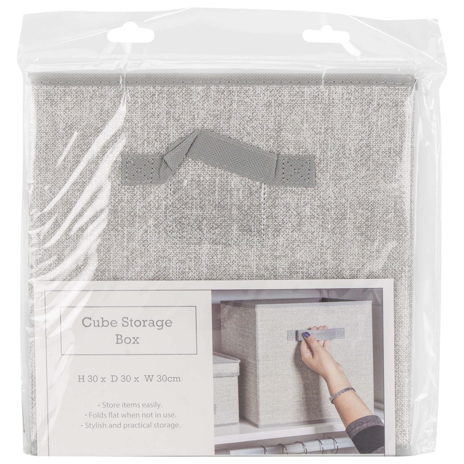 Grey Fabric Cube Storage Box with Handle Image 3