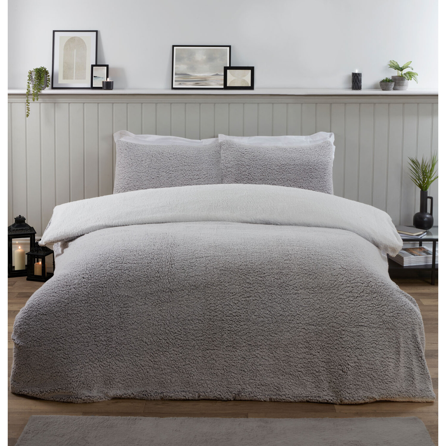 Jasper Marl Fleece Duvet Cover and Pillowcase Set - Grey / Double Image 1