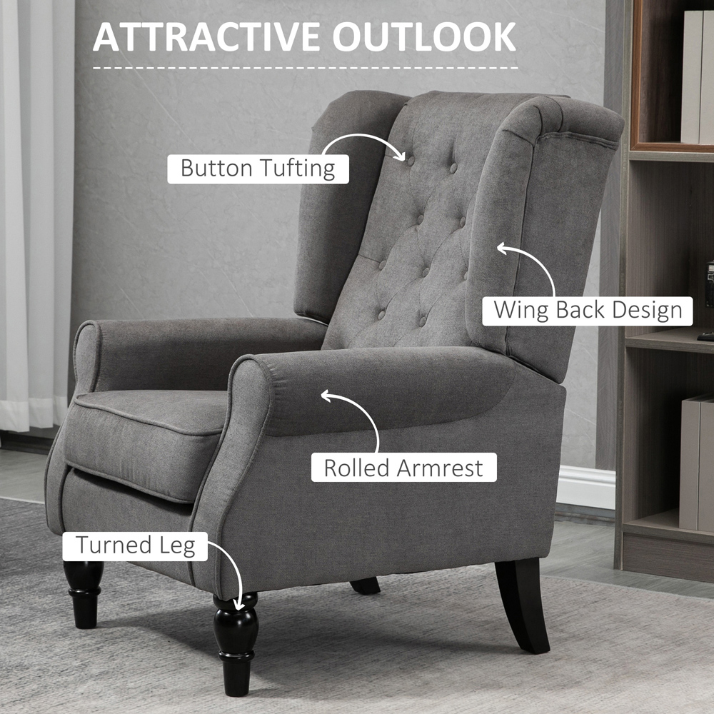 Portland Dark Grey Retro Upholstered Wingback Armchair Image 4