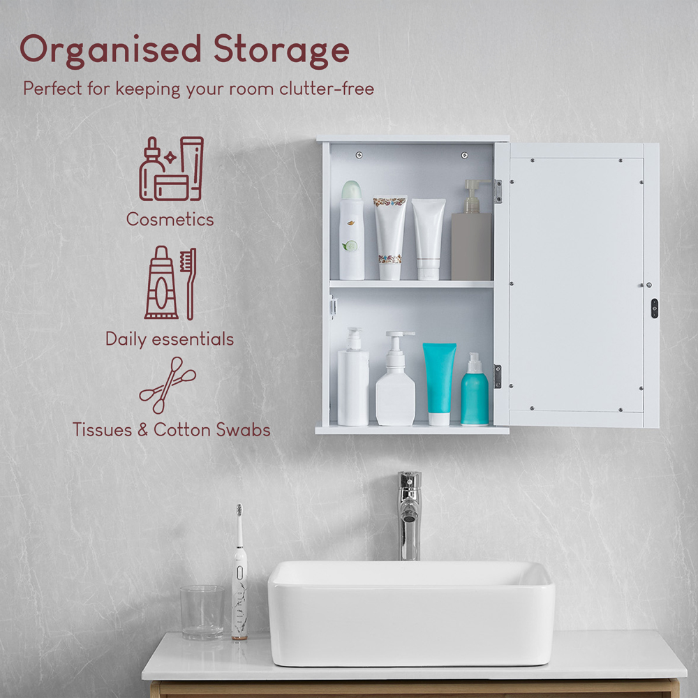 BATH VIDA Priano White Single Door Mirror Bathroom Cabinet Image 7