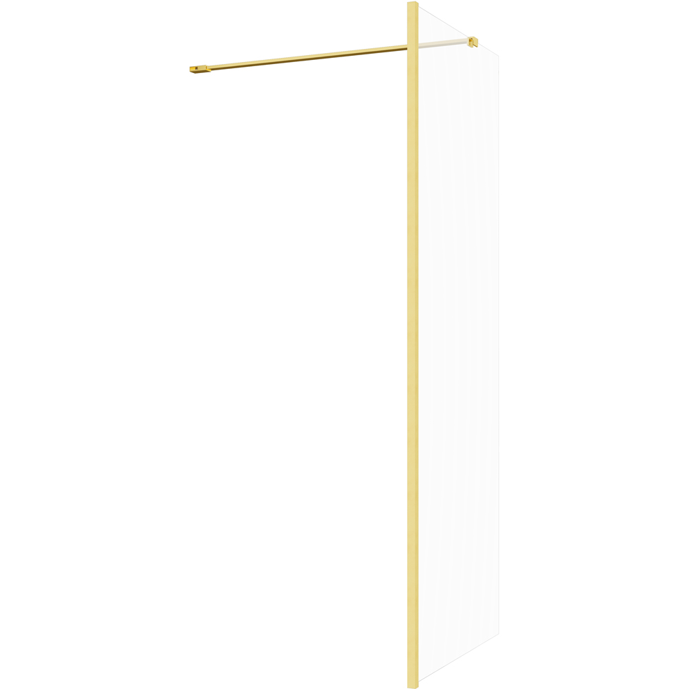 Bathstore Nero Glass Wetroom Shower Panel with Brushed Brass Profile and Side Bar 900mm Image 1