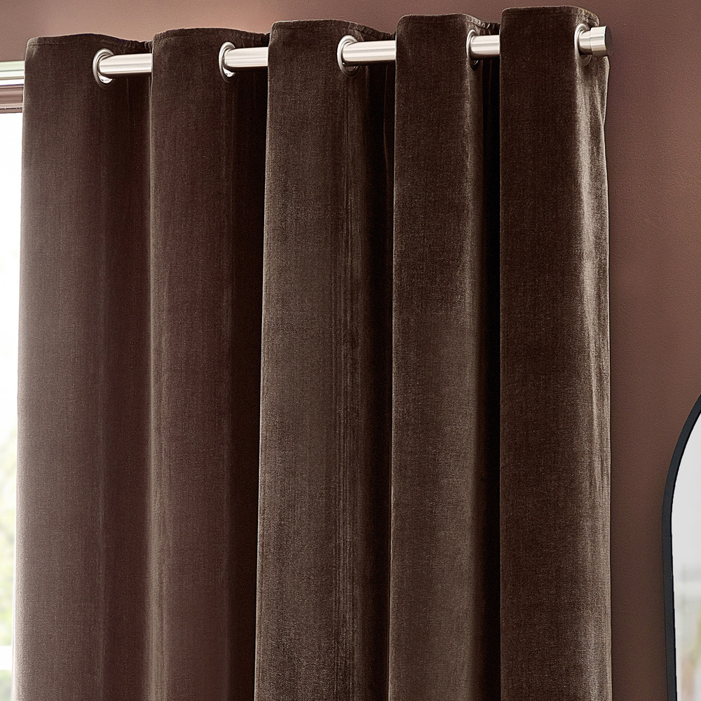 Yard Brown Heavy Chenille Velvet Eyelet Curtain 137 x 168cm Image 3