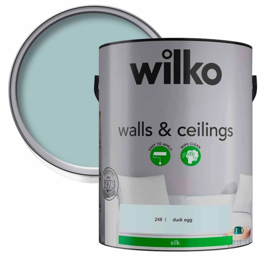 Wilko Walls & Ceilings Duck Egg Silk Emulsion Paint 5L Image 1