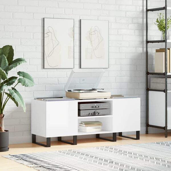 vidaXL 2 Shelf High Gloss White Record Cabinet Image 8