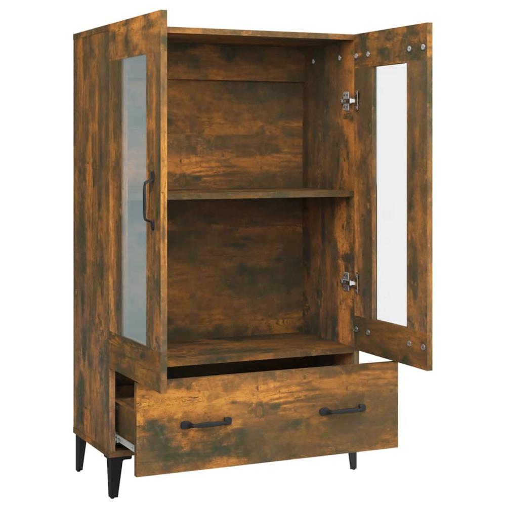 vidaXL 2 Glass Door Single Drawer Smoked Oak Highboard Image 5