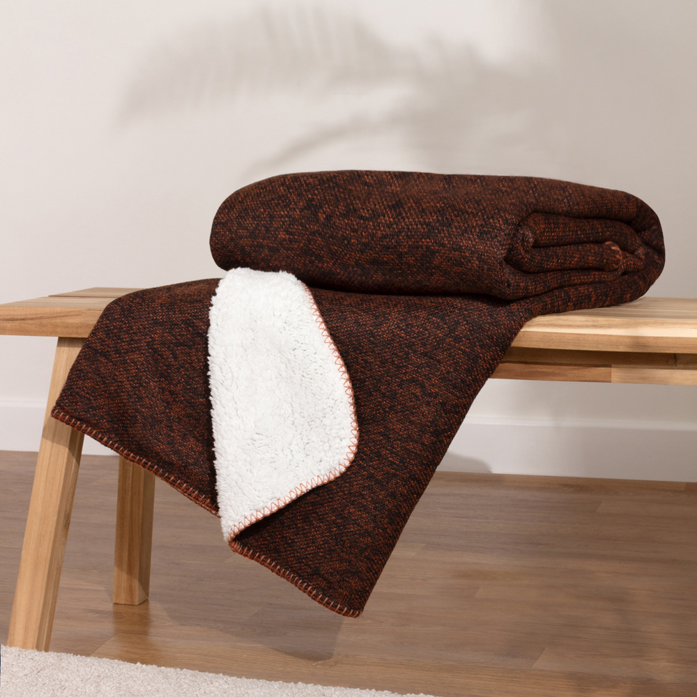 furn. Nurrel Rust Knitted Throw 130 x 180cm Image 2