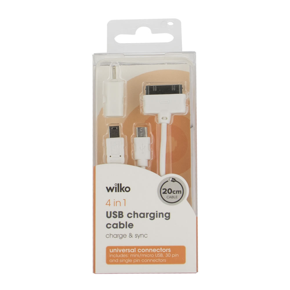 Wilko 20cm 4-in-1 Universal USB Charging Cable Image 1