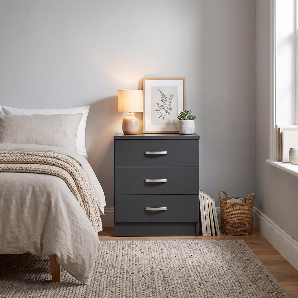 FWStyle Tunis 3 Drawer Matt Black Chest of Drawer Image 3