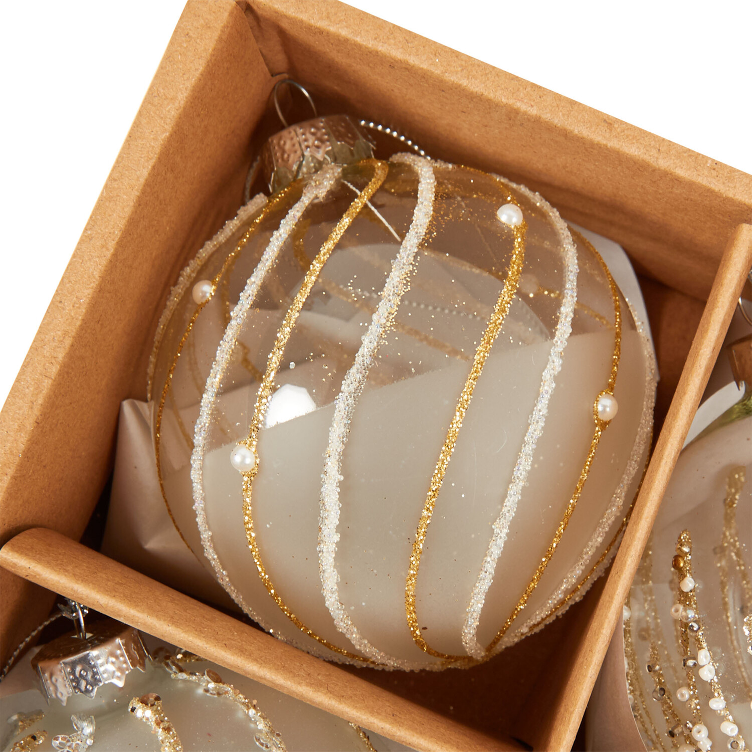 Set of 6 Frosted Gold Detailed Baubles - Gold Image 6