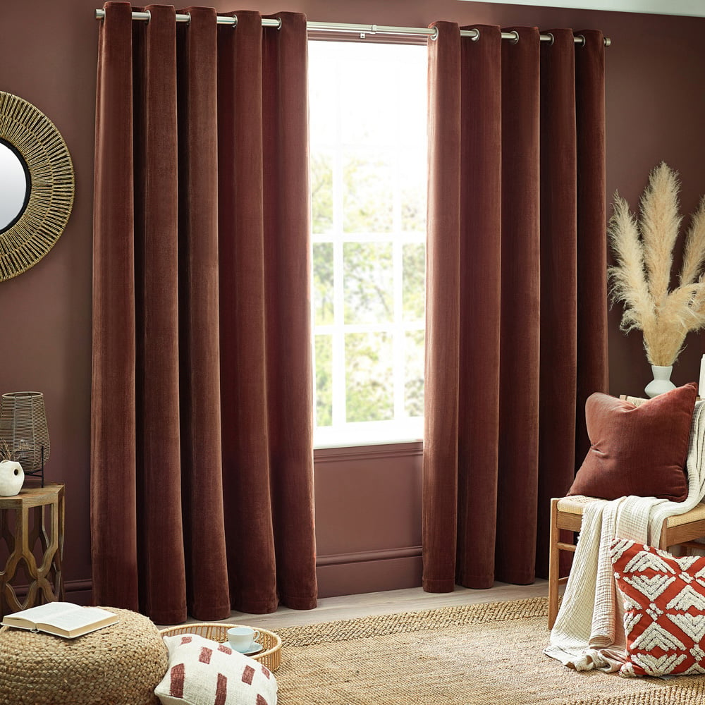 Yard Nutmeg Heavy Chenille Velvet Eyelet Curtain 183 x 117cm Image 1