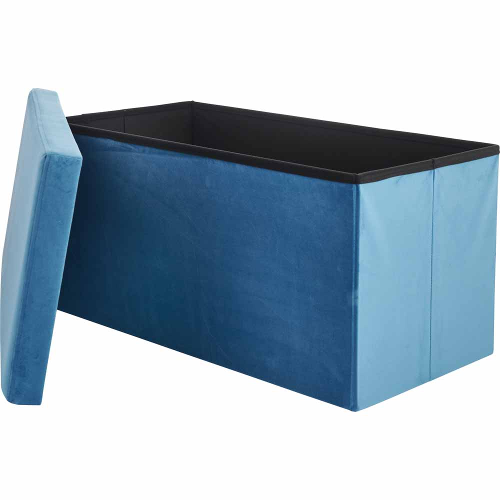 Wilko Blue Velour Ottoman with Lid Image 3