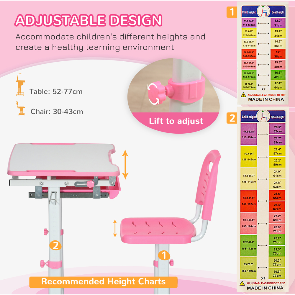 Playful Haven 2 Piece Kids Desk and Chair Set Pink Image 6