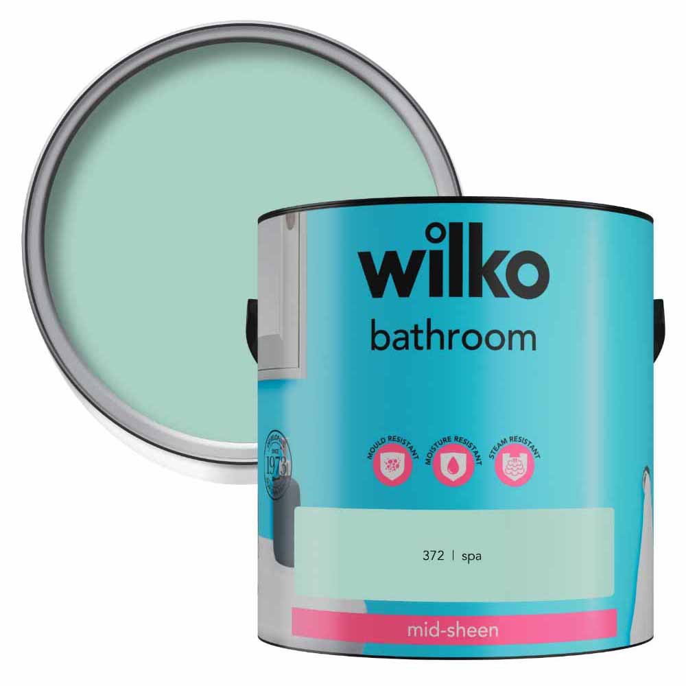 Wilko Bathroom Spa Mid Sheen Emulsion Paint 2.5L Our Bathroom Emulsion Spa 2.5L washable water-based paint has been specially formulated with minimal VOC content. This paint dries in 2 to 4 hours and is just the thing for family bathrooms, where moisture can be a problem. This durable water-based paint is also called latex paint. It consists of a pigment and binder that binds with water used as a carrier. Our water-based paints are the most common and environmentally responsible paint options. This paint provides great colour retention over time and produces fewer odours. Water-based paints are the most popular choice for professionals and DIY. Our paint can be used on walls, ceilings, interior and exterior wood and metal (such as front doors and skirting boards) and still provide the durability of traditional solvent-based paints. This water-based paint contains minimal VOC, meaning it has 0-0.29% of the volatile organic compound, which means the paint won't release harmful gas compared to traditional paint. Since the paint contains minimal VOC, it helps improve the air quality, is better for the environment and has a subtler odour. The container made from 30% recycled content is not recyclable.