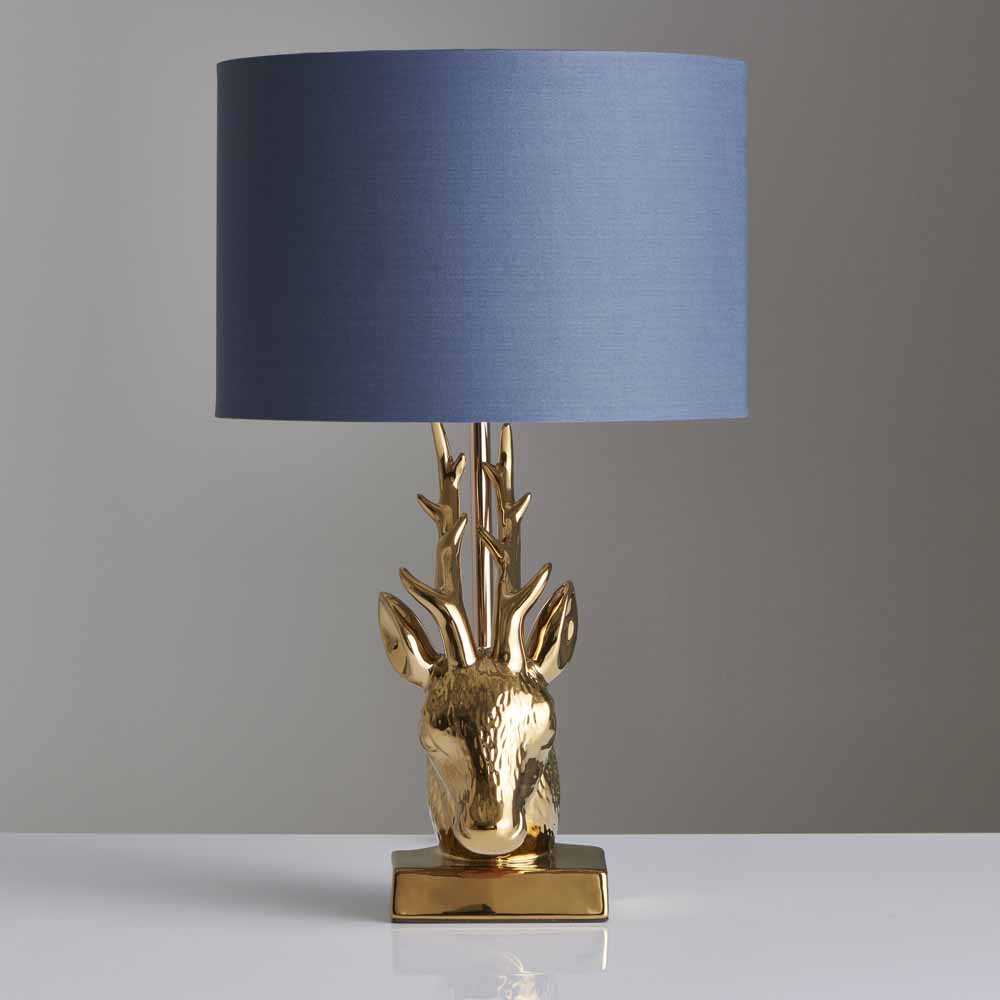 Wilko Brass and Navy Stag Head Table Lamp Image 1