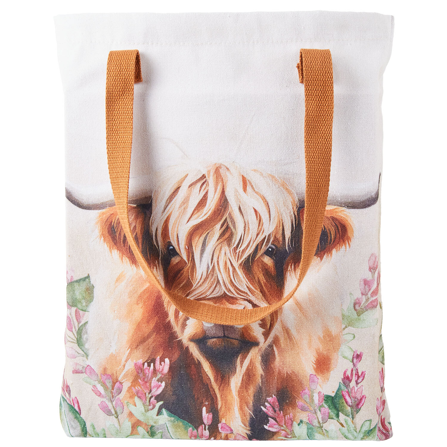 Highland Cow Canvas Tote Bag Cream and Brown Image 1