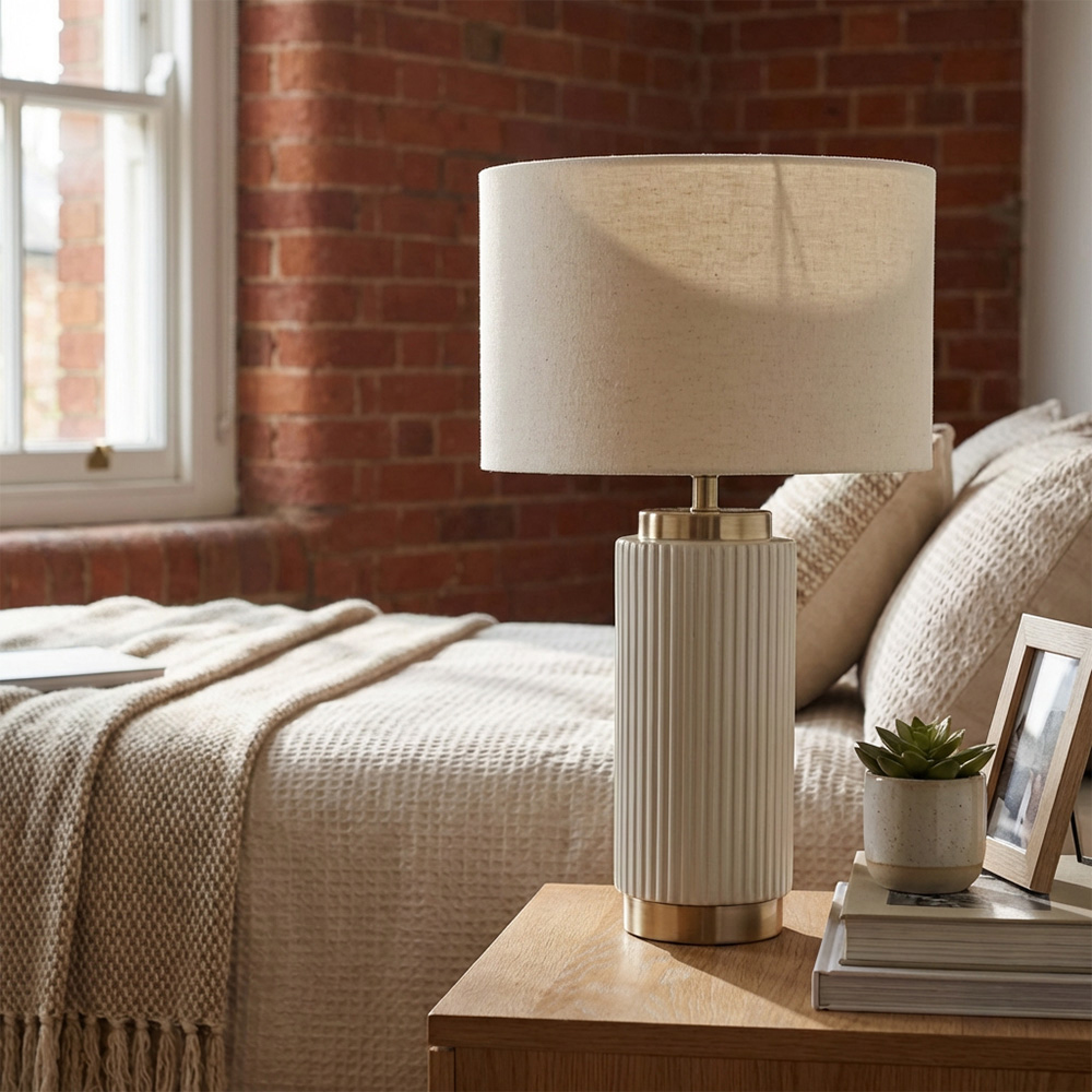 Clara White Ribbed Table Lamp Image 2