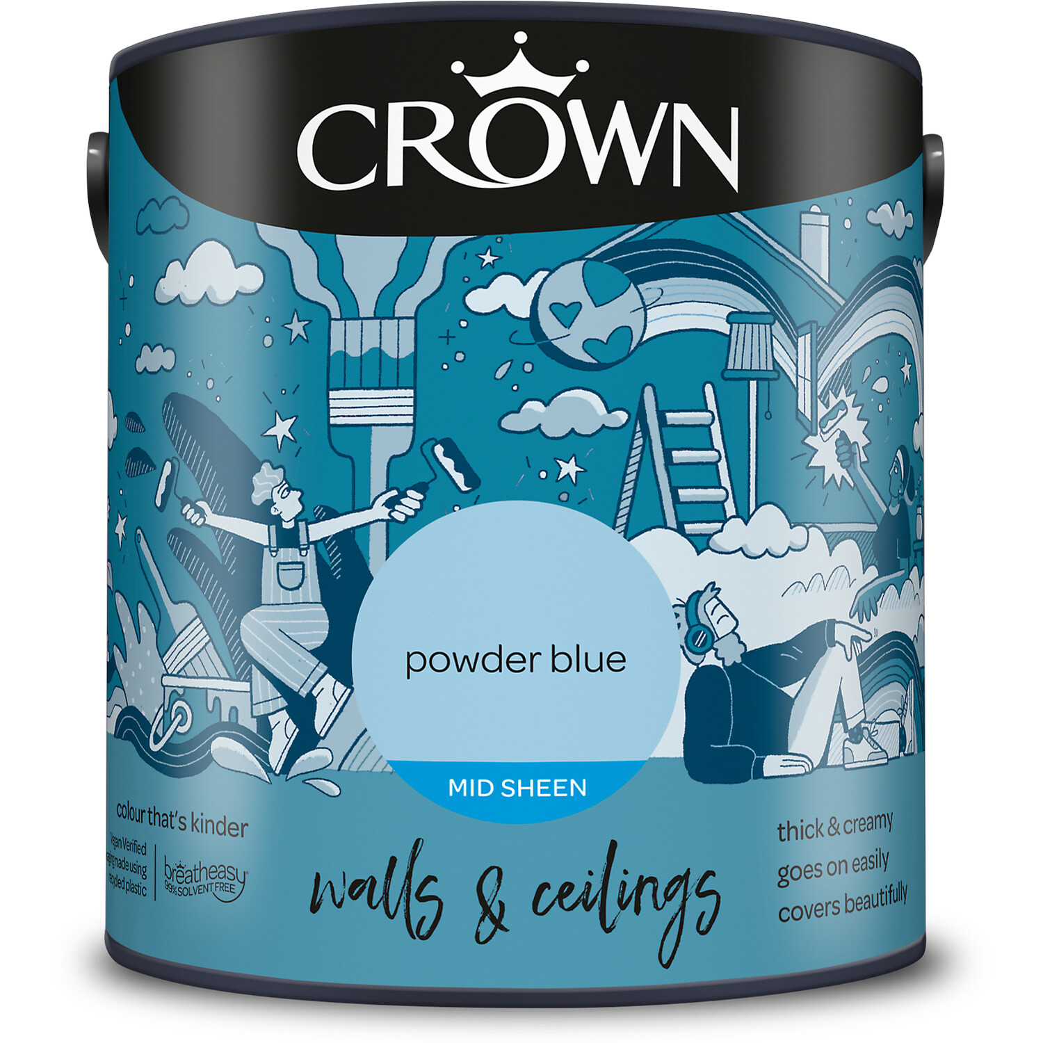Crown Walls & Ceilings Powder Blue Mid Sheen Emulsion Paint 2.5L Image 2