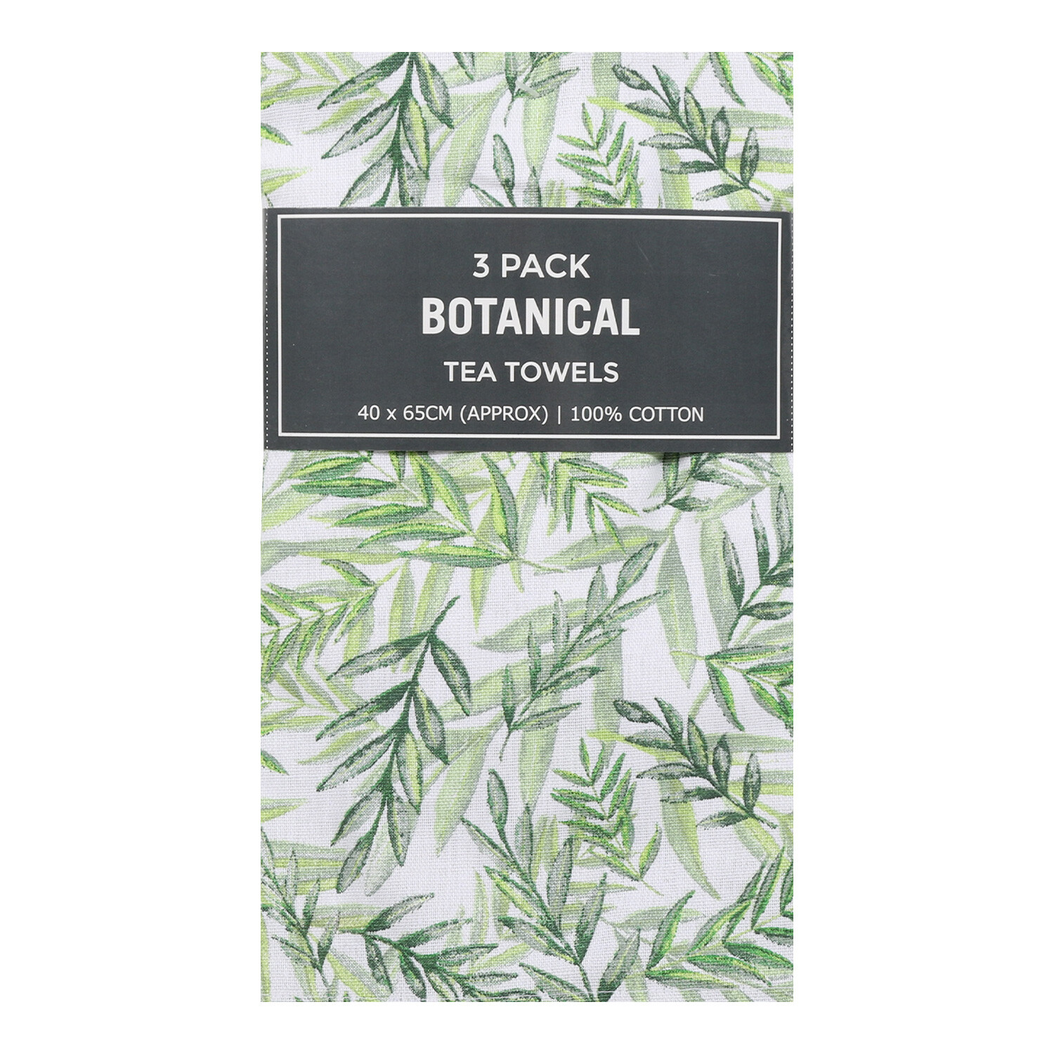 Green Botanical Tea Towels 3 Pack Image 1