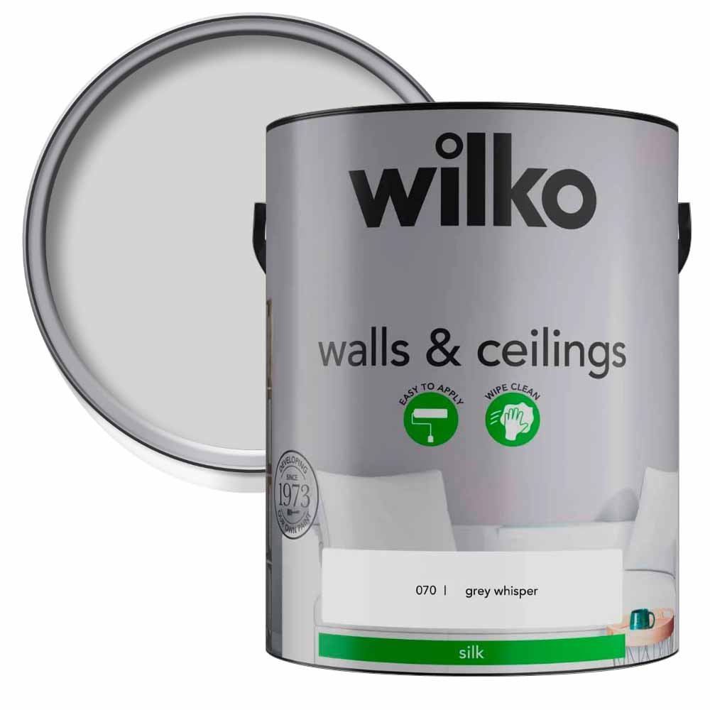 Wilko Walls & Ceilings Grey Whisper Silk Emulsion Paint 5L Image 1