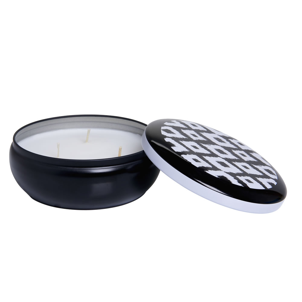 Wilko Black and White 3 Wick Candle Tin Image