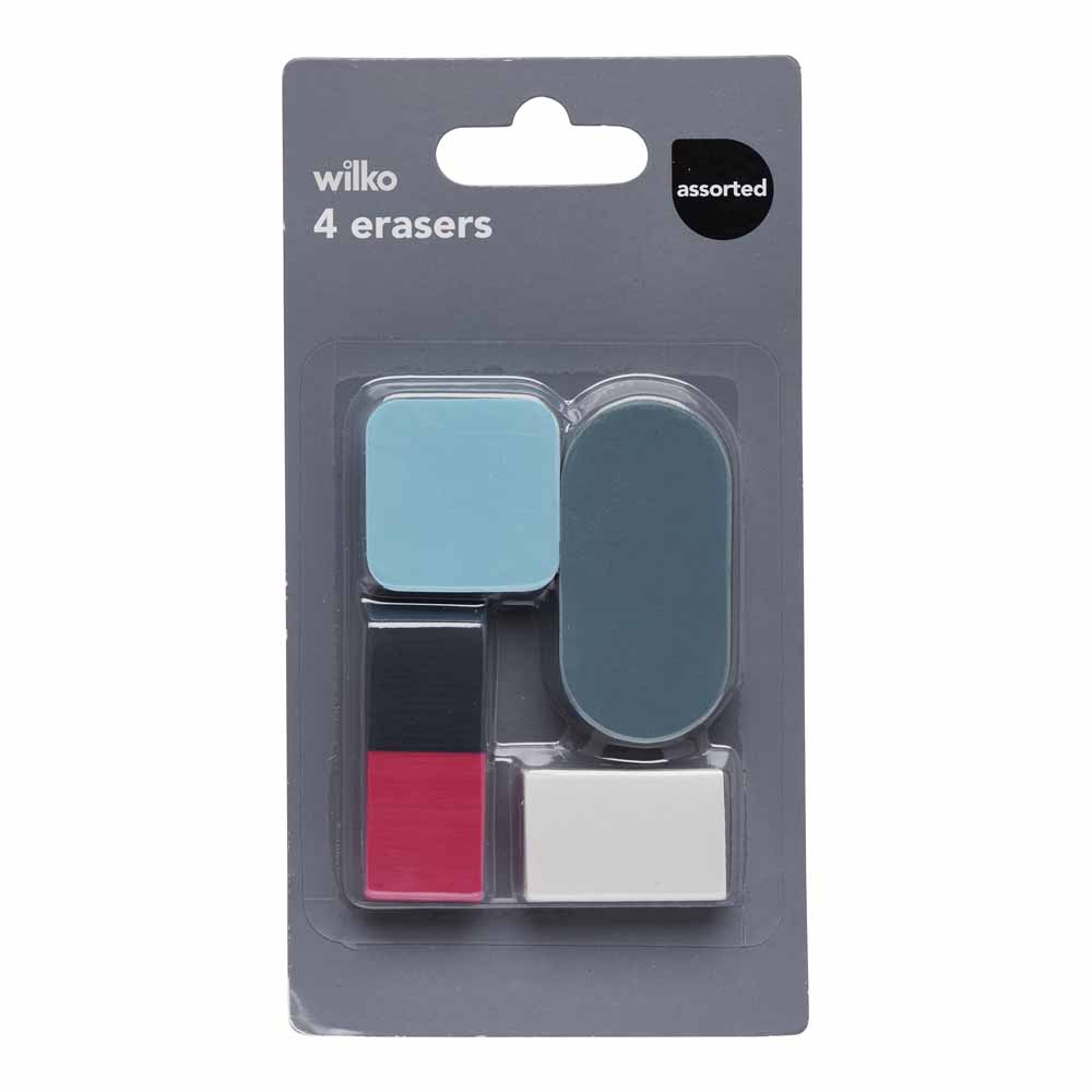 Wilko Assorted Erasers 4 pack Image