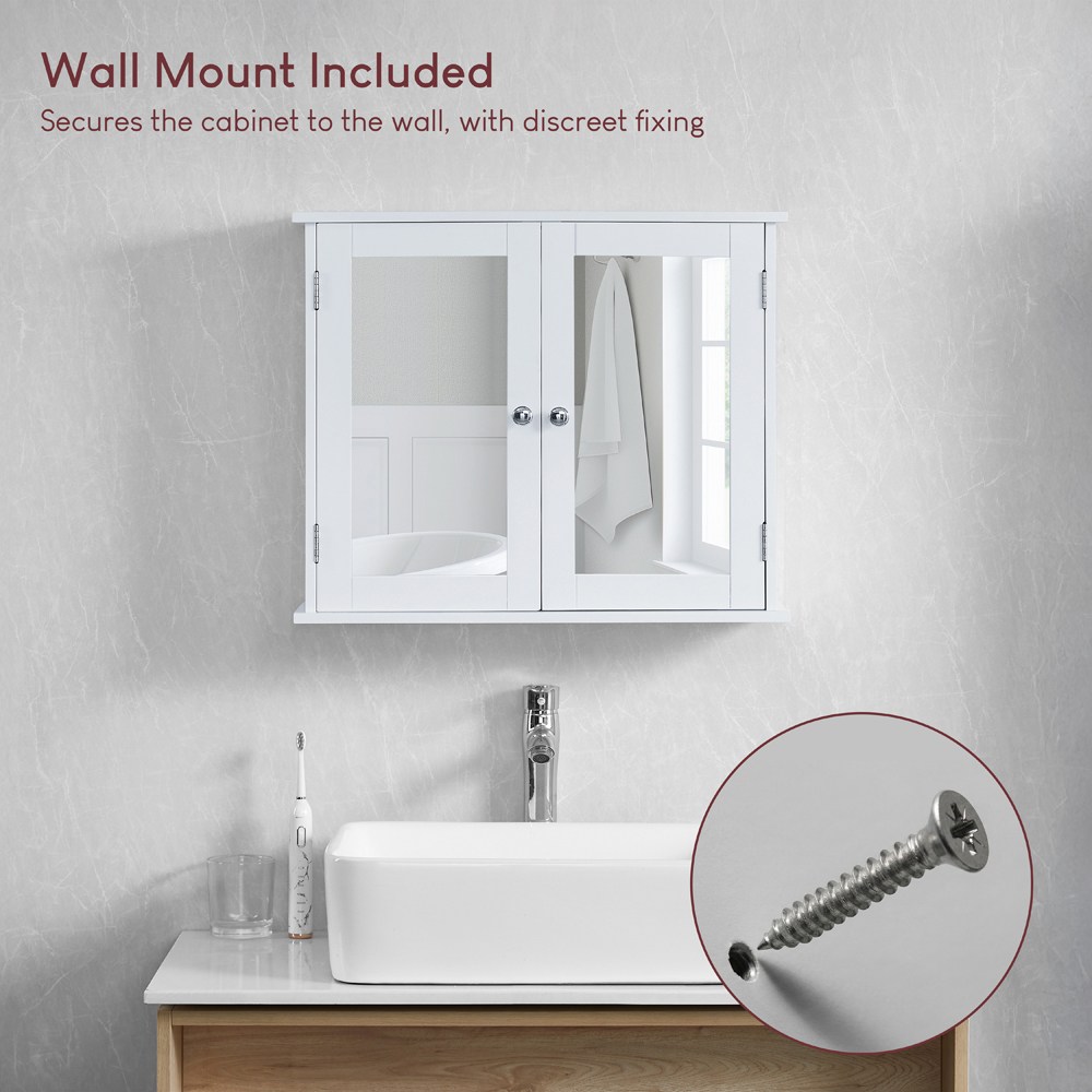 BATH VIDA Priano White Wide 2 Door Mirror Bathroom Cabinet Image 7