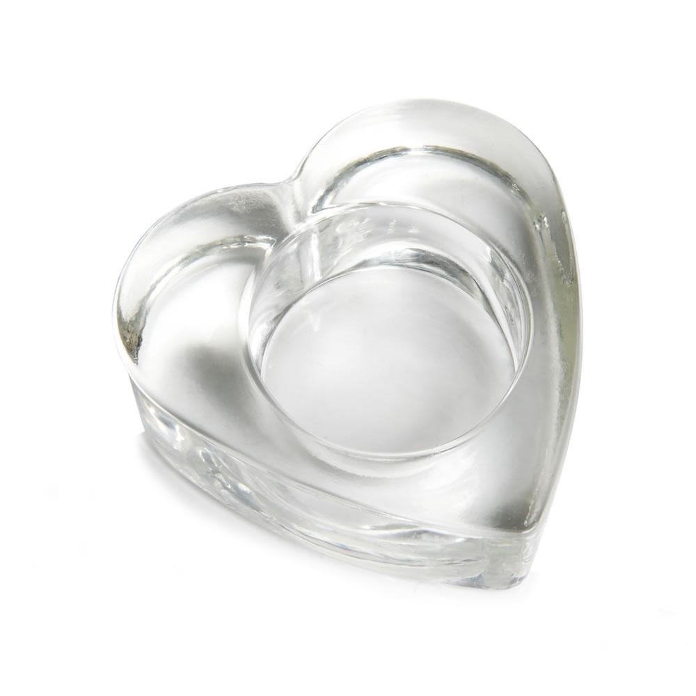 Wilko Heart-Shaped Clear Glass Tea Light Holder Image