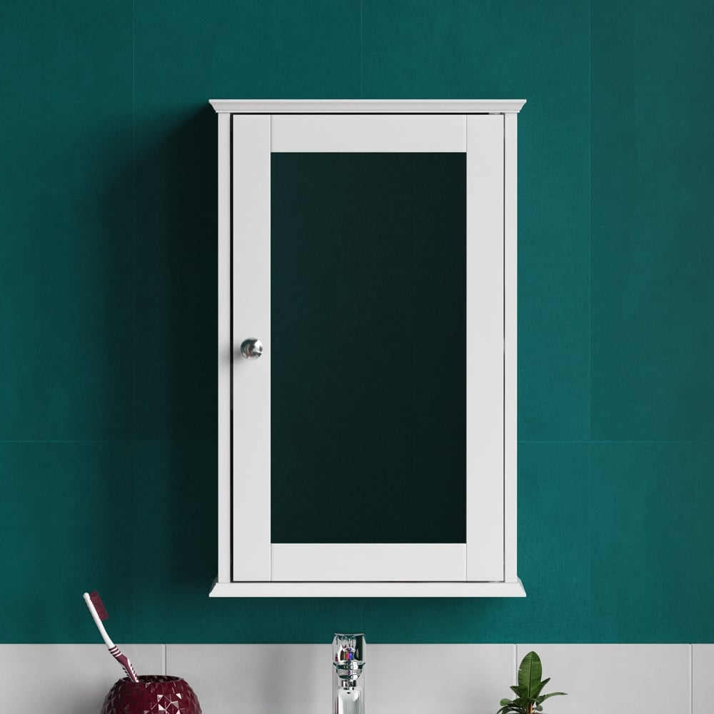 Bath Vida Priano White Single Door Mirror Bathroom Cabinet Image 6