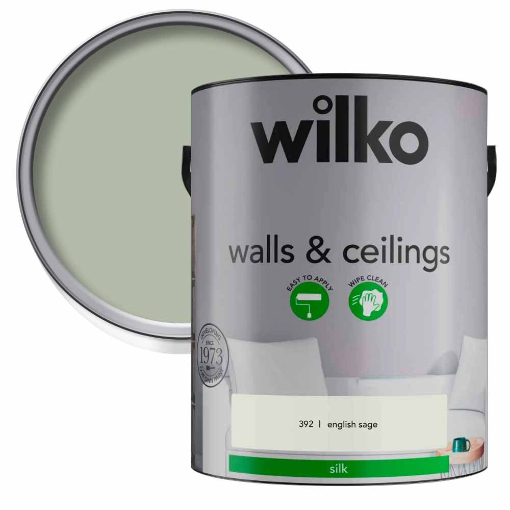 Wilko Walls & Ceilings English Sage Silk Emulsion Paint 5L Image 1