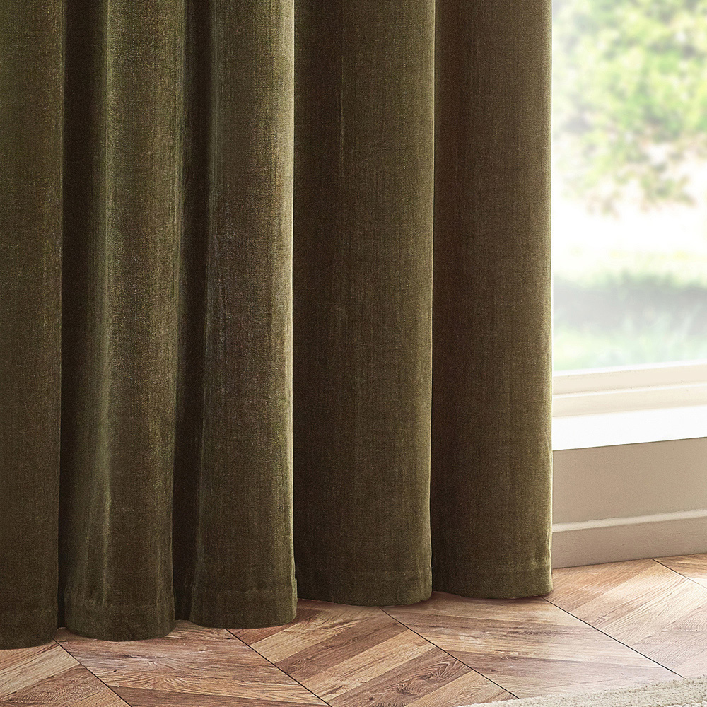 Yard Olive Heavy Chenille Velvet Eyelet Curtain 168 x 183cm Image 4